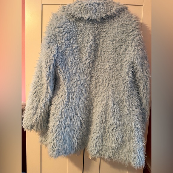 Guess Los Angeles Powder Blue Faux fur teddy coat. Size large. - Picture 2 of 16